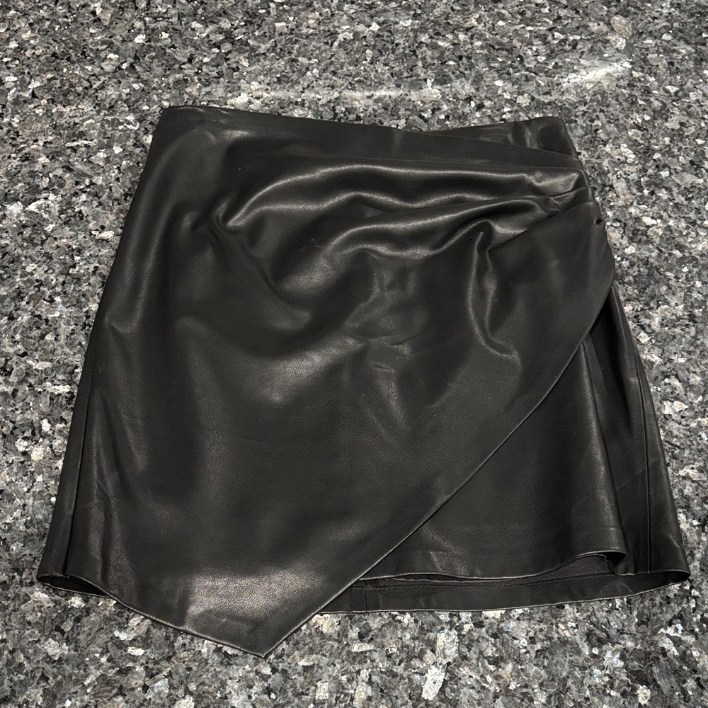 THML Black Asymmetrical Leather Like Skirt